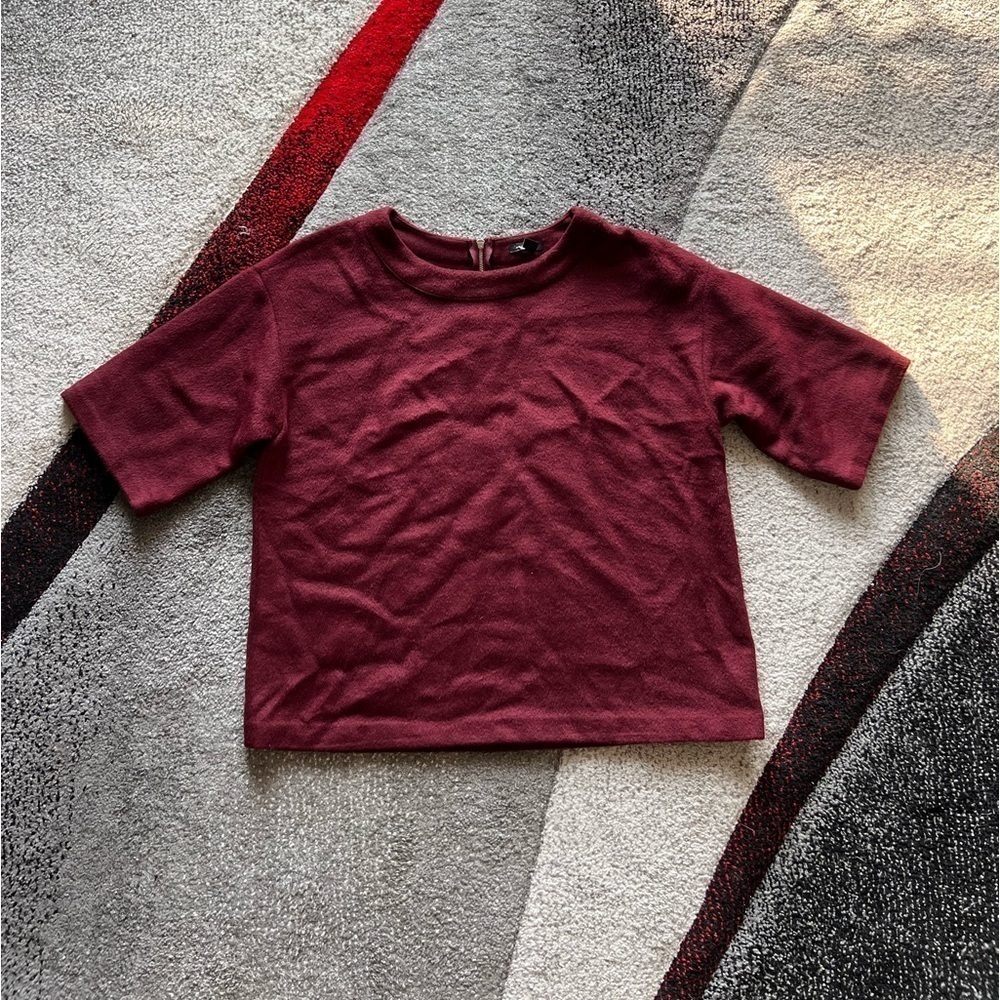 Ann Taylor Burgundy Wool Blend Fuzzy Boxy Tee